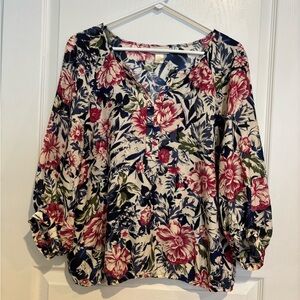 LOFT Pink and Orange Ruffled Blouse